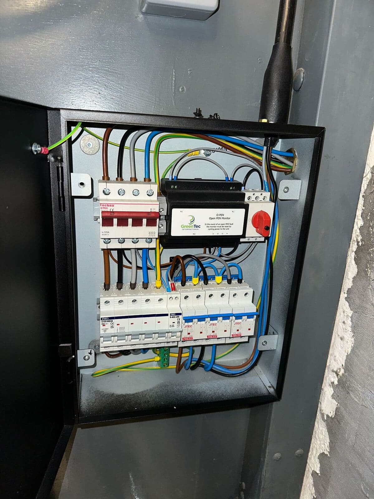 Three-phase distribution board in a steel cabinet
