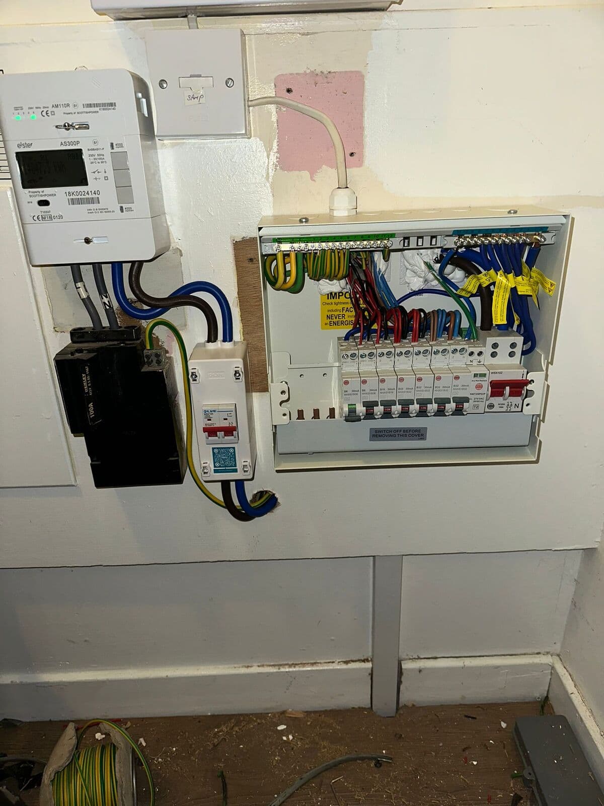 New consumer unit fitted beside the electricity meter
